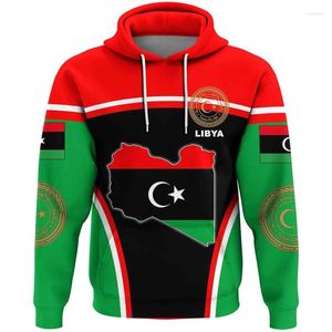 Con cappuccio maschile Africa Country Libia Felpe grafiche Fandiera Casualmente Mappa della bandiera della felpa con cappuccio Dashiki per uomo vestiti National Emblem Top top