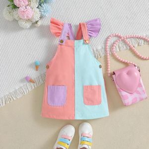 Dziewczyna sukienki dla dzieci dziewczyny coute sukienka ogólna różowa jasnoniebieska szwanie kolor 2024 Dzieci swobodny letni lunch z rękawem
