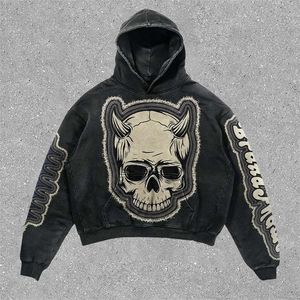 Harajuku skull print Goth Hoodies Women Oversized Streetwear Hoodie Tops Vintage Sweatshirt Y2k Clothes grunge Men Clothing 240131