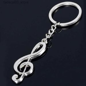 Keychains Lanyards New Popular Keychains Key Ring Silver Plated Metal Alloy Musical Note Key Chain For Car Music Symbol Jewelry Accessory Wholesale Q240201