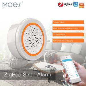 Smart Home Control Moes Tuya Zigbee Dźwięk i światło Syren Sensor 90dB Life Security System Gateway Hub Używany z Alexą