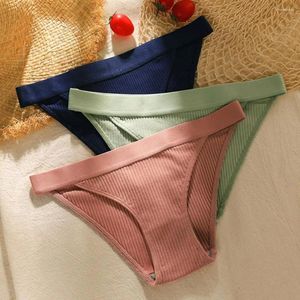 Calcinha feminina mulheres sem costura senhoras com nervuras de algodão tanga simples cintura baixa bikini briefs esportes meninas roupa interior