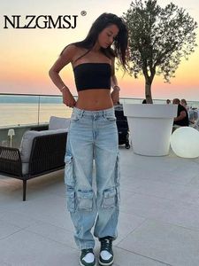 Dżinsy damskie NlZgmsj Traf moda Mid talii vintage Summer Casual Street Loose Spodle Kobietowe spodnie kieszonkowe