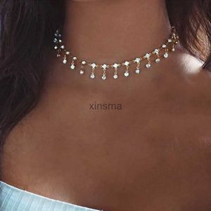 Chokers Ywzixln Luxury Bling Rhinestone Chain Tassel Crystal Pendant Fashion Choker Halsband Bijoux för kvinnor Eleganta Choker -smycken YQ240201