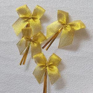 Party Decoration 50pcs 2 Size Gold Bowknot Tätningstråd Bakeri Bow Packing Bread Cake Diy Twist Tie Christmas Supplies