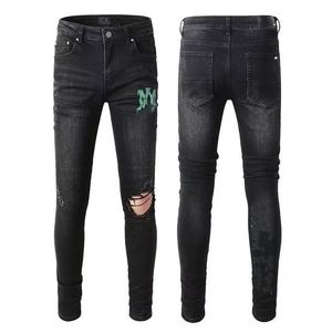 Designer dżinsy chude dżinsy męskie odzież męskie dżinsy projektowe rockowe dżinsy motocyklowe spodnie man pant złamana dziura haft hurtowy liter jean Pantalones Jean y2