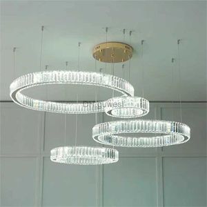 Lampade a sospensione Lampadario moderno a soffitto a led in cristallo per scale Cerchio Anello a sospensione Luce Soggiorno Corridoio Decor Lampada a sospensione Apparecchio YQ240201