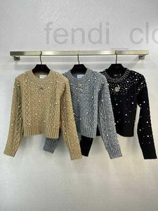 Women's Sweaters Designer Brand Early Spring New Cha Slim Fit and Stylish Versatile Nail Diamond Decoration Elegant High Grade Round Neck Pullover Sweater WXZI