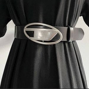 Designer Disels Silver Matte D-shaped Buckle American Genuine Leather Belt Belt Unisex Belt Fashionable and Versatile Trend