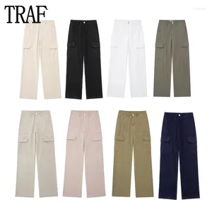 Pantaloni da donna TRAF 2024 Cargo Donna 8 colori a vita alta per pantaloni estivi Streetwear gamba dritta donna
