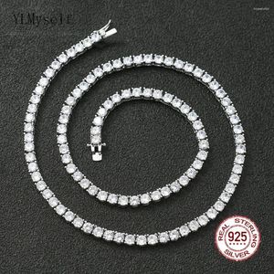 Pendants Real 925 Sterling Silver 41/45/51/56/61CM Tennis Necklace 3/4mm Zircon Chain Unisex Choker Fine Jewelry
