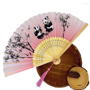 Estatuetas decorativas estilo chinês panda comendo bambu impresso mão ventilador dobrável verão portátil resfriamento handheld decoração de casa presente