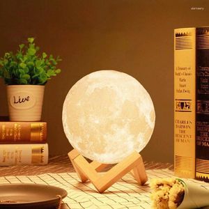 Night Lights LED Light Rechargeable 3D Print Moon Lamp Touch Children Table Home Bedroom Decor Birthday Gifts