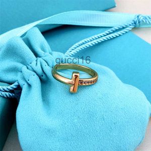 t Ring Diamond Rings Jewelry 18k Rose Gold Fashion Simple Cross Couple Versatile Colorless Cool 5NRG