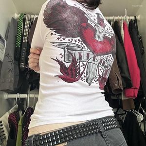 Women's T Shirts Y2K Grunge Long Sleeve T-shirt Women 00s Vintage Emo Alt Clothes Eesthetic Retro V Neck Tees E-Girl Gothic Crop Tops