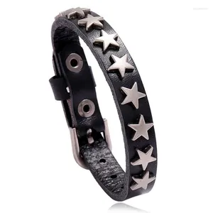 Link Bracelets 2024 Star Punk Faux Leather Bracelet For Men Women Spiked Bangle Goth Jewelry Cosplay Emo Clothes Accessories