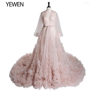 Abiti da festa Elegante scollo a V Abito da sera Manica lunga Tulle Ruffles Pography Po Shoot Puntelli YEWEN YW2115