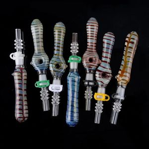 Mini Nector Collector Glass Pipes med 10mm Titanium Quartz Tip Oil Rig Concentrate Dab Straw Pipe NC för Glass Bong