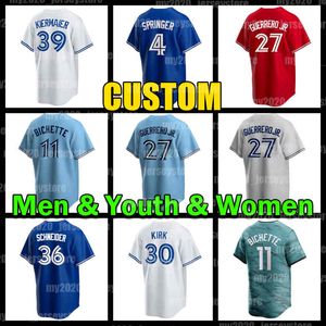 27 Vladimir Guerrero Jr. Jersey 2 Justin Turner Beisebol Bo Bichette 4 George Springer Kevin Kiermaier Alejandro Kirk Torontos Nate Pearson Blue Jays Davis Schneider