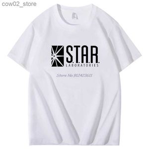 Herr t-shirts Summer Mens Short Sleeve T-Shirt Flash Star Labs Harajuku Graphic T Shirts Cotton Overdized Tees Tops Herrkläder Q240201