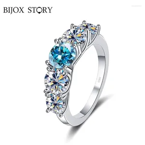 Cluster Rings Bijox Story 18k Plated 3,6ct Moissanite for Women 5 Stones Sparkling Diamond Wedding Band S925 Sterling Silver Jewelry GRA