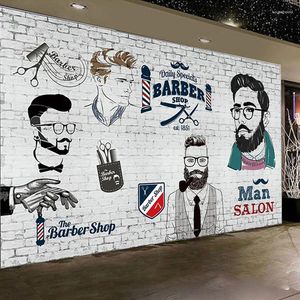 Wallpapers Custom Man Salon Wall Paper 3D Retro Barber Shop Hair Background Mural Wallpaper Industrial Decor Papel De Parede