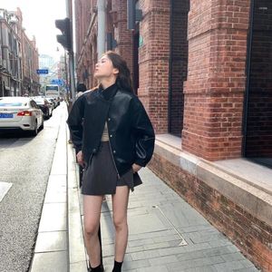 Women's Jackets Retro Leather Jacket PU Spring And Autumn Motorcycle Suit Niche Hong Kong Style Top