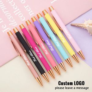 Personalized Carving LOGO Metal Rose Gold Ballpoint Pen Customized Laser Name School Stationery Office Supplies Signature Pens