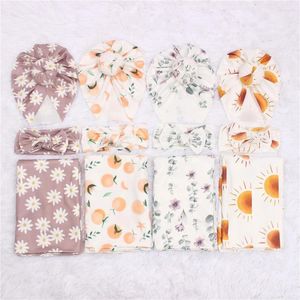 Blankets 3Pcs Set Born Baby Doughnut Hat Swaddling Towel Cloths Headband Printting Po Shoot Props Cocoon Blanket Kids Accessories