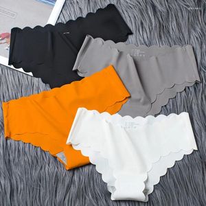 Calcinha feminina de seda gelo sem costura cuecas meados de ascensão soild roupa interior meninas macio confortável cuecas femininas lingerie sexy