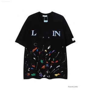 2023 Designer Luxury Lanvin Classic Hand Painted Graffiti Speckled Short Sleeve T-shirt for Men and Women Trendy Loose Comfortable Fashion Trend Brand Lanvin 3476