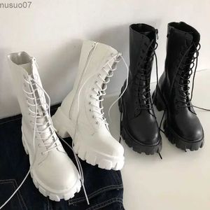 Outros sapatos martin botas femininas 2023 verão nova sola grossa rendas até botas curtas de salto grosso meados botas primavera e outono botas