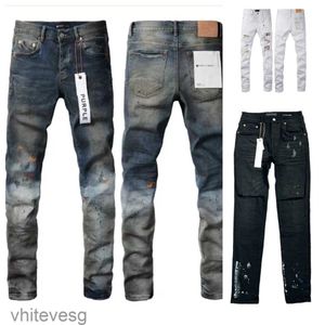 Mens Purple Designer Jeans Hole Skinny Motorcycle Chic Ripped Patchwork Fashion High Street New Hip Hop Wash Made Old
