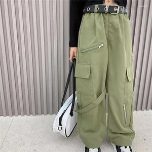 ズボン10代の女の子ハーレムカーゴパンツハイウエストグリーンベルトヒップホップファッション服カプリポケットジッパー6〜16年