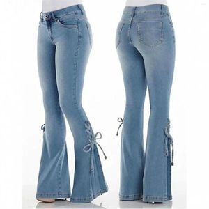Damen-Jeans, ausgestellt, hohe Taille, Denim-Hosen, Vintage-Stretch, Streetwear, Schnürung, Bell-Bottom-Hose, elastische Hose