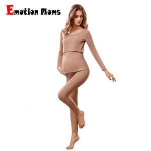 Emotion Moms Amamentação Pijama Algodão Manga Longa Maternidade Pijama Conjunto Nightgrown Pijama Gravidez Outono 240119