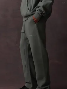 남자 바지 시즌 9 패션 캐주얼 3D 실리콘 레터 로고 프린트 넓은 다리 하이 스트리트 여성의 느슨한 드로 스트링 스웨트 팬츠