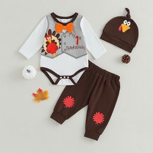 Clothing Sets 0-2Y Baby Boy First Thanksgiving Outfits Turkey Letter Pattern Long Sleeve Infant Rompers Pants Hat 3Pcs Clothes Set