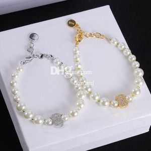 Reine Perlen-Luxus-Perlenarmbänder, Charm-Kristallarmbänder, 18 Karat vergoldetes Armband mit Geschenkbox für Datum, Hochzeit