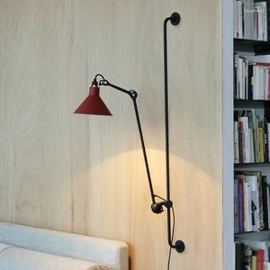 Vägglampor Vintage LED -lampa roterbar metallläsning SCONCE Svart röd gul lampskärm för foajé sovrum elrum e27 glödlampa med plugg