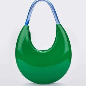 Sälj Jellymelissa Tote Bag Stock Melis Womens Jelly Crescent Bag Vuxen Designer Bag Lamer Underarm Shoulder Bags Girls Moon Leather Handbag 0811