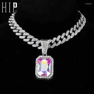 Ожерелья с подвесками HIP Iced Out, квадратные подвески с 13 мм кубинской цепочкой со стразами для мужчин и женщин, ювелирные изделия в стиле рэпер