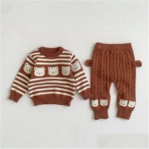 Conjuntos de roupas inverno crianças terno de malha crianças menino menina 2 pcs roupas conjunto urso camisola calça infantil bebê entrega maternidade ot0uc