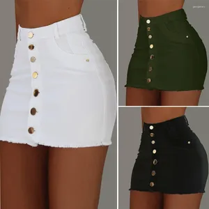 Skirts Summer White Denim Womens Casual High Waisted Bodycon Skirt Female Fashion Single-breasted Tassel Mini Black Jeans