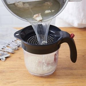 1000 ml Praktisk fettavskiljare Bottom Release Gravy Oil Soup Fat Separator With Siler Filter Bowl Kitchen Tools Cooking Tools T282W