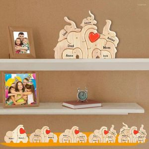 Dekorative Figuren, personalisierte Elefantenfamilie, Holz-Kunstpuzzle 2024, Tischdekoration, Tiere-Thema, individuelles Geschenk für