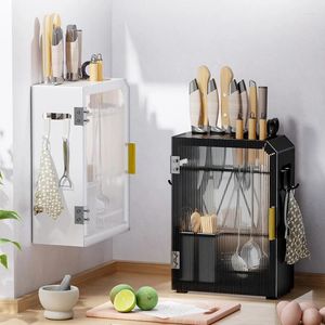 Kitchen Storage Multifunctional Dish Drainer Carbon Steel Material Knife Stand Multi Grid Partition Rack Dust Drain Cutlery Holder