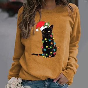 女性のパーカークリスマスプリンティングレディース長袖プルーバートップブラウスかわいい猫のプリントオーバーコート韓国のスウェットシャツストリートウェア