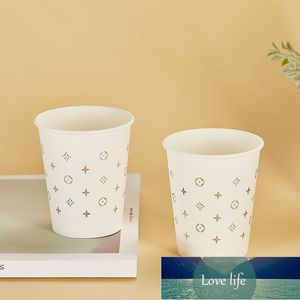 Classic Disposable Paper Cup Thickened Office Commercial Water Cup Household Wholesale Tea Cup High-End Bronzing Material Hot Drinks Cup