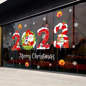 Juldekorationer år 2024 God fönsterklistermärken för Hem Santa Wall Sticker Decals Xmas Party Navidad Decor